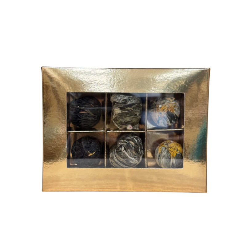 Zestaw bombonierka 6 herbat kwitnących złote