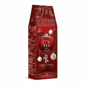 Kalendarz adwentowy z herbatami czerwony bombki