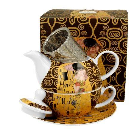 Filiżanka z dzbankiem i spodkiem THE KISS BROWN inspired by Klimt