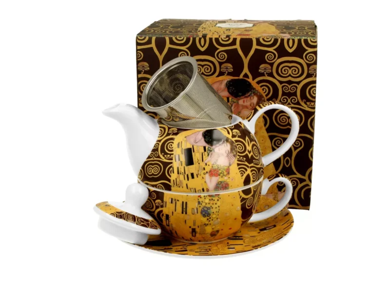 Filiżanka z dzbankiem i spodkiem THE KISS BROWN inspired by Klimt