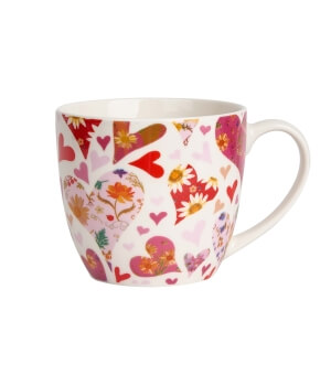 Kubek 460 ml w "koszyczku" RÓŻOWE SERCA - obrazek 2