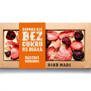 Biała czekolada bez dodatku cukru – truskawka, wiśnia