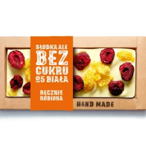 Biała czekolada bez dodatku cukru – wiśnia, mandarynka