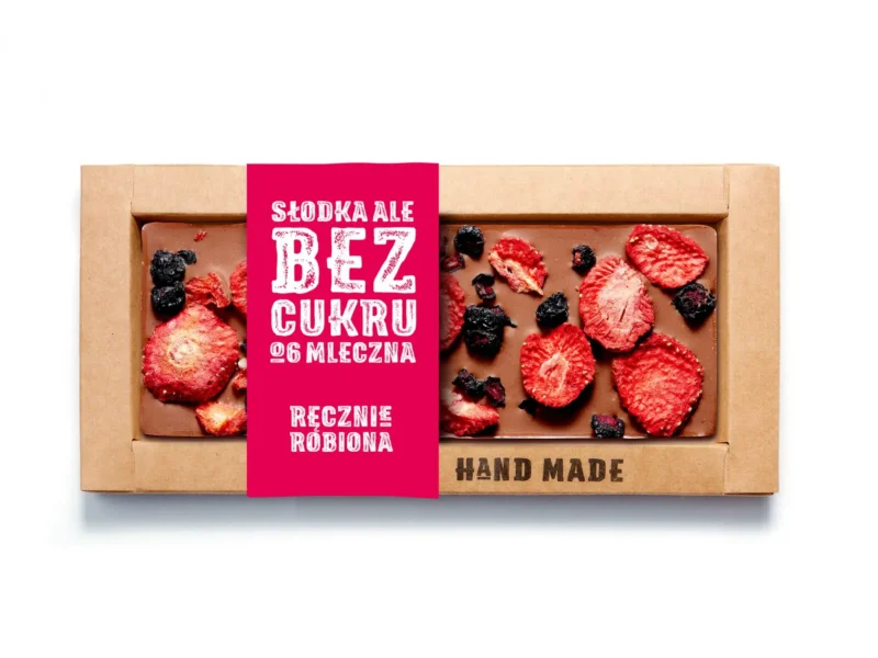 Mleczna czekolada bez dodatku cukru – żurawina, czarna porzeczka