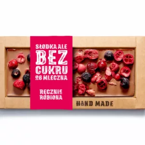 Mleczna czekolada bez dodatku cukru – żurawina, czarna porzeczka