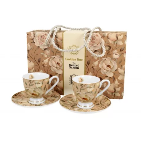 2 filiżanki espresso ze spodkami ENGLISH ROSES CREAM - Golden Line