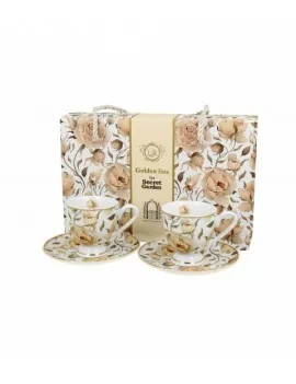 2 filiżanki espresso ze spodkami ENGLISH ROSES CREAM - Golden Line