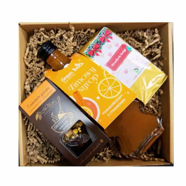 Zestaw prezentowy na święta herbata, czekolada, syrop