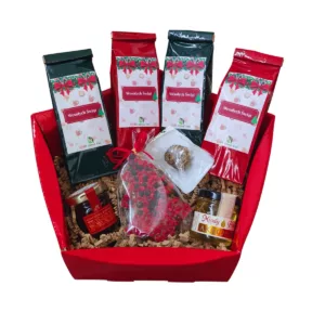 Zestaw świąteczny czterech herbat, czekolada, miód, konfitura