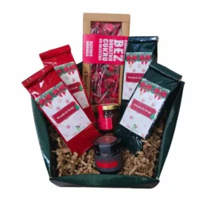 Zestaw świąteczny czterech herbat, czekolada, miód, konfitura