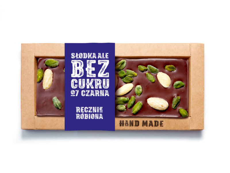 Czarna czekolada bez dodatku cukru – pistacja, migdały 53 g