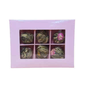 Zestaw bombonierka różowa 6 herbat kwitnących