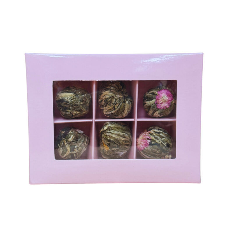 Zestaw bombonierka różowa 6 herbat kwitnących